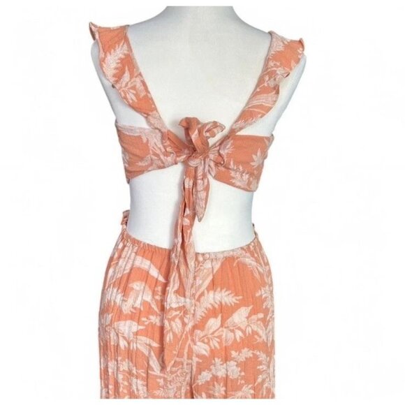 H&M Cut Out Flounce Trimmed Jumpsuit Medium Orange Floral - Picture 6 of 9